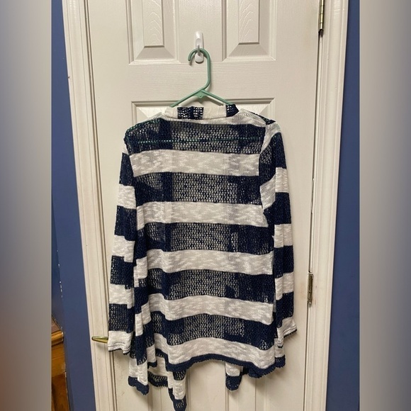 RETRO THREADS navy blue white stripes long sleeve knitted cardigan size L - Picture 2 of 3
